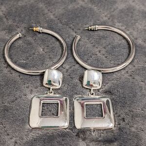 Vintage Bundle Silvertone Hoop & Square Earrings - 2 pair Bundle